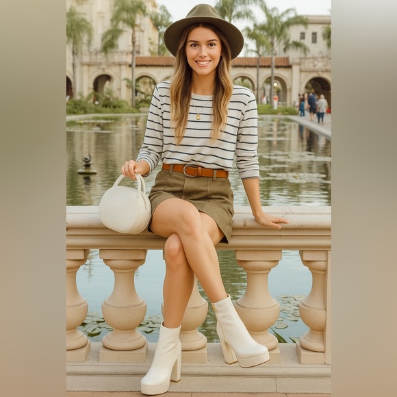 Guess BYRA Women’s Platform Block Heel Ankle Boots Ivory Patent, Size 10M NIB - Picture 2 of 11